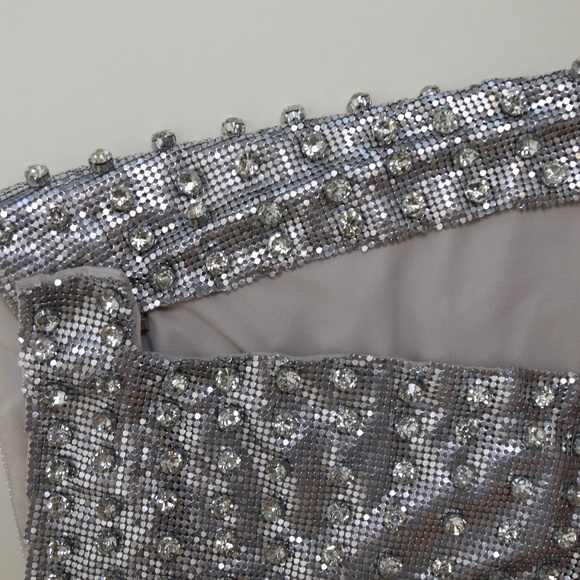 ‼️SALE‼️ Retrofete Silver Rhinestone Bead Chainmail Skirt Crop Top - Picture 14 of 15